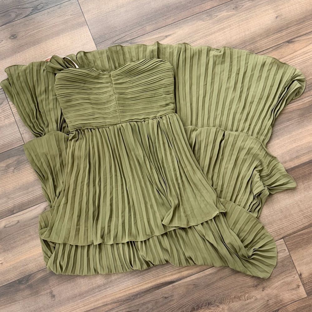 NWT Lulus Seriously Sensational Olive Green Strapless Tiered Maxi Dress - Picture 3 of 4